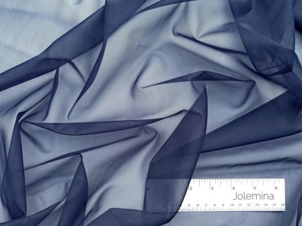 navy blue sheer lining fabric with ruler