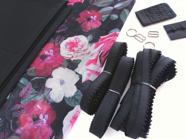 black rose print lingerie sewing kit