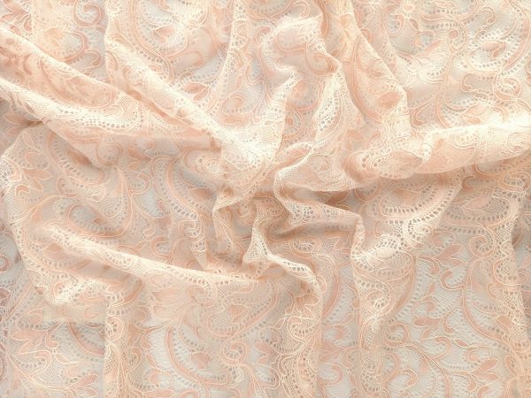 peachy pink stretch allover lace fabric