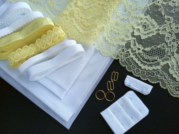 yellow white lingerie bra sewing kit with lace