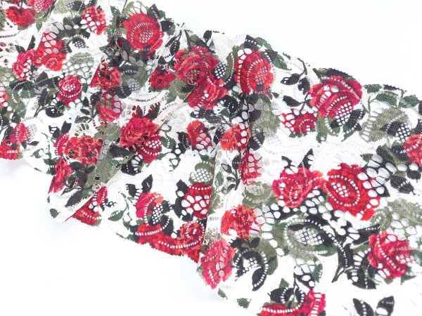 printed stretch lace red rose pattern