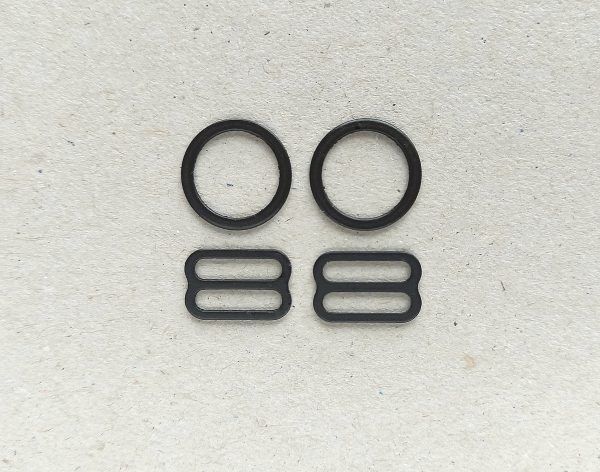 12 mm 1/2 in black coated metal rings and sliders stamped shape