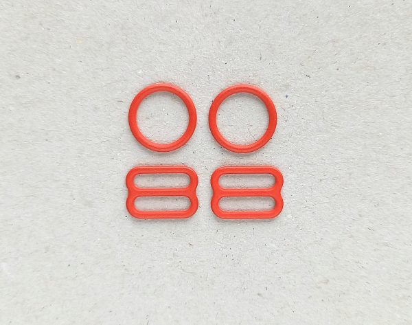 12 mm 1/2 in red enamel coated metal rings and sliders matte finish