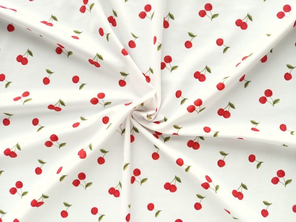 red cherries on white background swimwear fabric