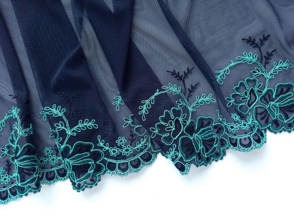 navy blue embroidered stretch mesh lace