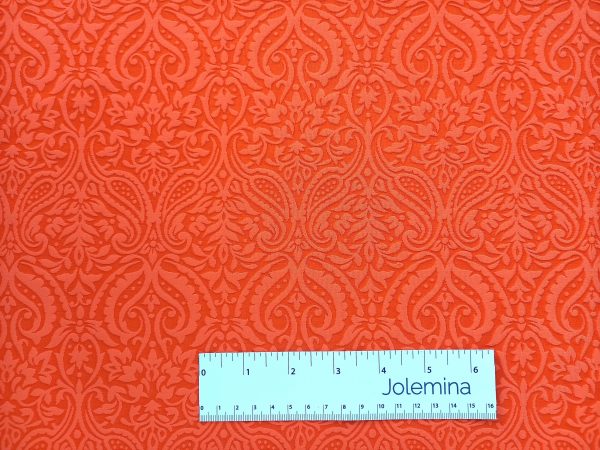 bright orange jacquard swimwear fabric with ornament pattern