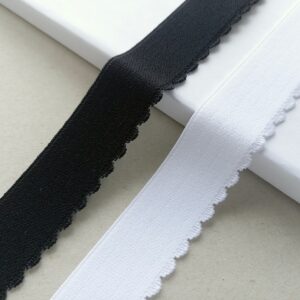 black and white wide waistband elastic scalloped edge