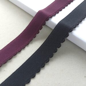 black and plum purple scalloped edge elastic for bra making