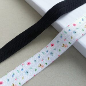 white floral and black fold over elastic