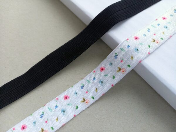 white floral and black fold over elastic
