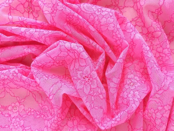 bright pink floral 4 way stretch allover lace fabric