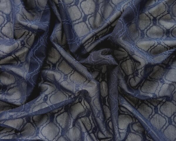 dark blue decorative stretch powernet fabric with diagonal checkered pattern