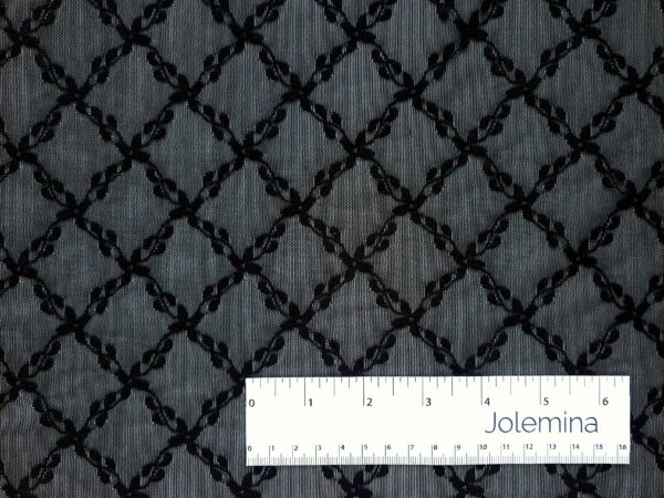 black decorative 4 way stretch mesh fabric with diagonal checkered pattern