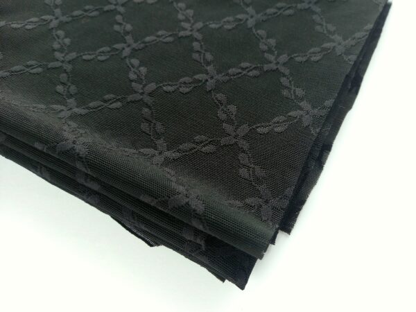 black decorative 4 way stretch elastic power net fabric with diagonal checkered pattern